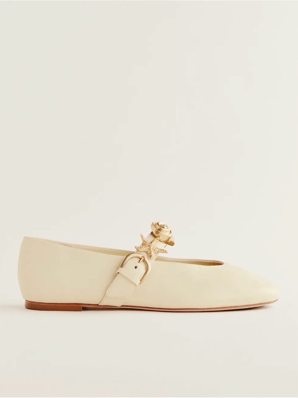 Reformation Bethany Ballet Cream and Gold Shell Flats - Picture 4 of 7